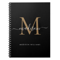 Modern Black Gold Monogram Script Name Initial Notebook Modern Black Gold Monogram Script Name Initial Notebook