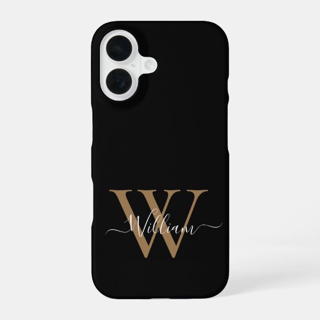 Modern black gold  monogram script name iphone case (Back)