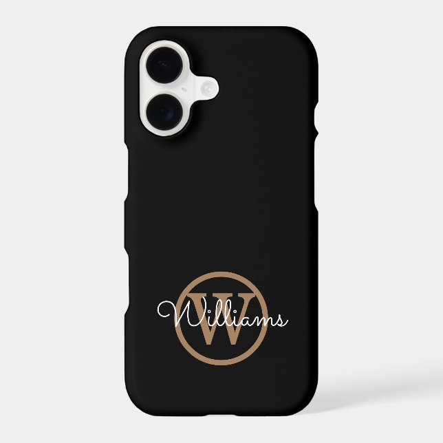  Modern Black Gold Monogram Script Name Iphone Case (Back)