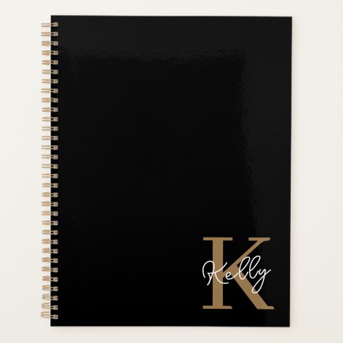 Modern Black Gold Monogram Script Planner