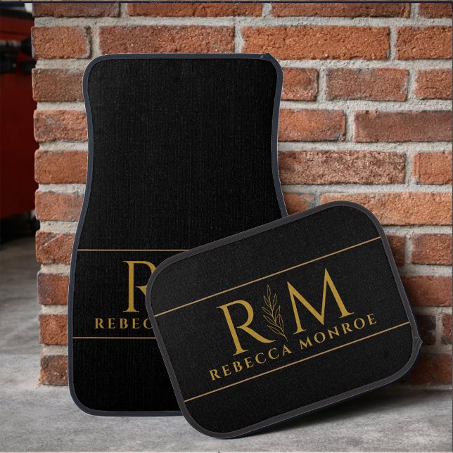 Modern Black Gold Monogram Set of Car Mats (Creator Uploaded)