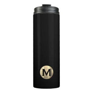 Modern Black Gold Monogram Thermal Tumbler