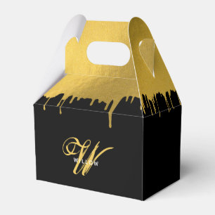 Modern Black & Gold Monogram Vintage  Favor Boxes