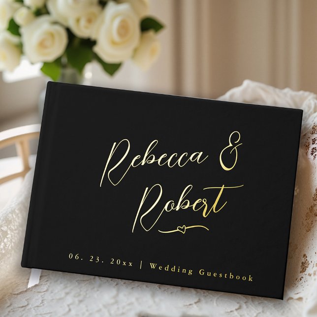 Modern Black Gold Monogram Wedding  Foil Guest Book (Creator Uploaded)