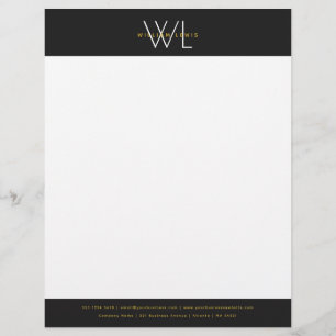 Modern Black Gold Monogrammed Business Letterhead