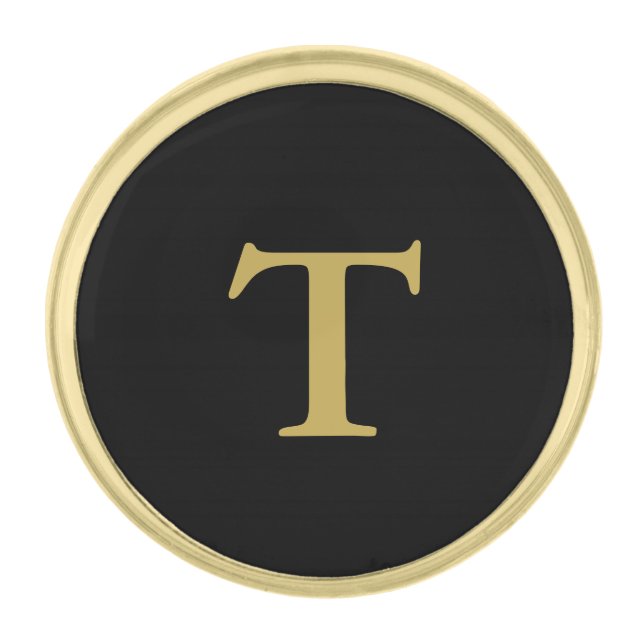 Modern Black & Gold Monogrammed  Gold Finish Lapel Pin (Front)