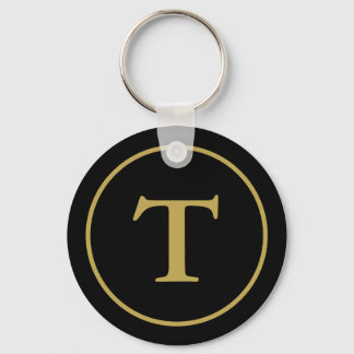 Modern Black & Gold Monogrammed  Keychain