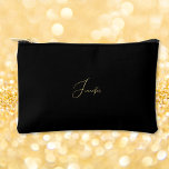 Modern Black Gold Monogrammed Travel Cosmetic Golf Accessory Pouch<br><div class="desc">Create your own custom, personalized, beautiful modern elegant faux gold script / typography monogram monogrammed, durable Spun Polyester, mens womens solid plain black zippered cosmetic makeup toiletry bag golf beach accessory pouch. Simply type in your name / initials / monogram, to customize. Make a great gift for birthday, fathers day,...</div>