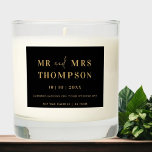 Modern Black Gold MR & MRS Wedding  Scented Candle<br><div class="desc">A perfect modern black gold wedding personalized candle gift makes the special day even more memorable. Customized with the names of Mr. and Mrs. and the wedding date, this scented soy wax candle adds a unique touch to your gift. Perfect as a keepsake or a gift for the newlyweds, this...</div>