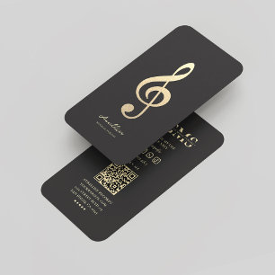 Modern Black Gold Musical Note Monogram Business Card