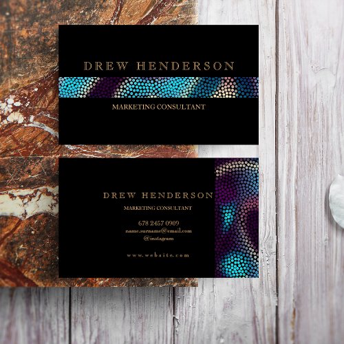 Modern Black  Gold Neon Business Card