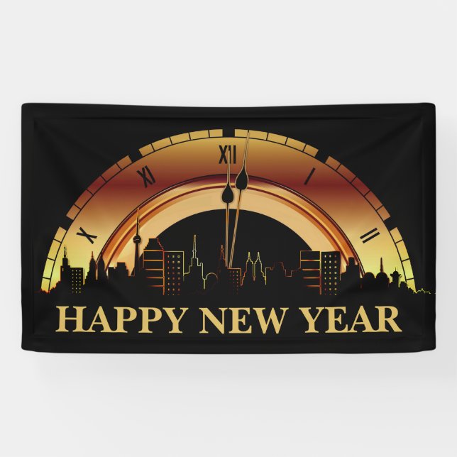 Modern Black & Gold New Years Eve Party Banner (Horizontal)