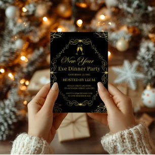Modern Black-Gold New Year's Eve Party Invitation