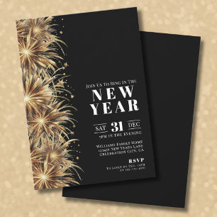 Modern Black Gold New Year's Eve Party Invitation