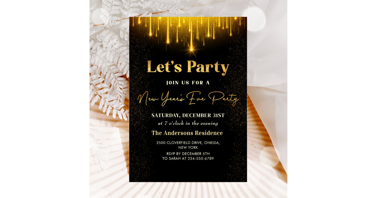 Modern Black Gold New Year's Eve Party Invitation | Zazzle