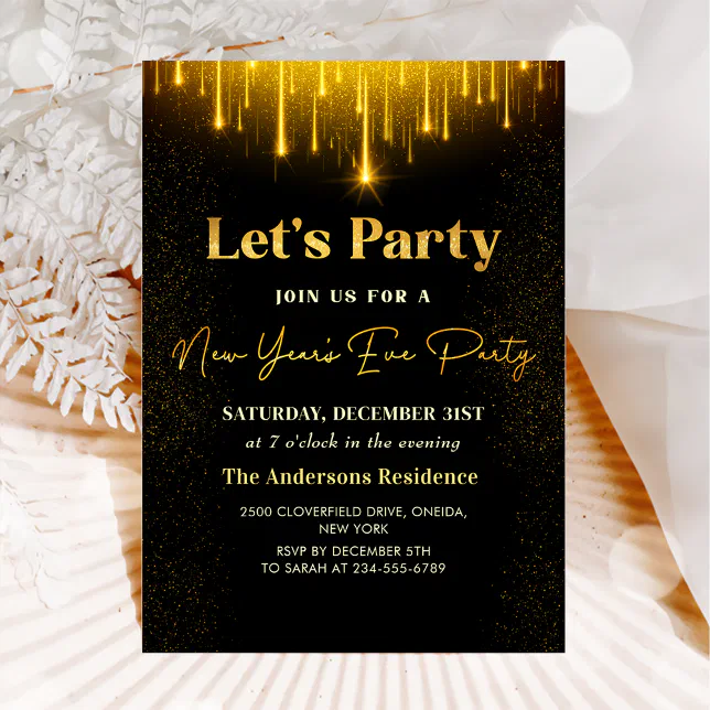 Modern Black Gold New Year's Eve Party Invitation | Zazzle
