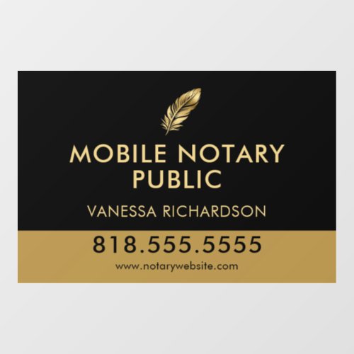 Modern Black Gold Notary Feather Business Contact Window Cling