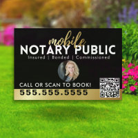 Modern Black Gold Notary Signing Business QR Yard