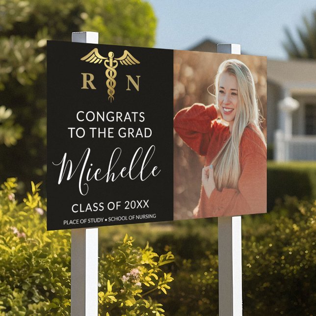 Modern Black & Gold Nurse Medical Photo Graduation Sign (Creator Uploaded)