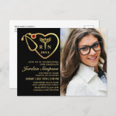 Modern Black Gold Nursing Graduation Photo Invitation Postcard (Front/Back)