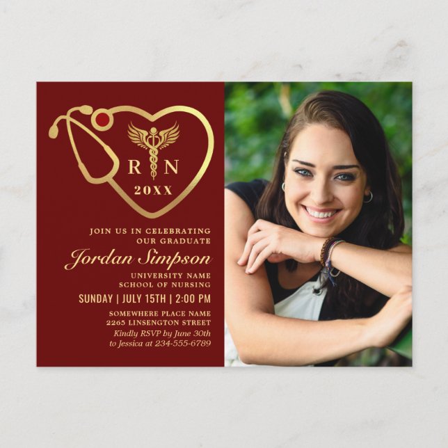 Modern Black Gold Nursing Graduation Photo Invitation Postcard (Front)