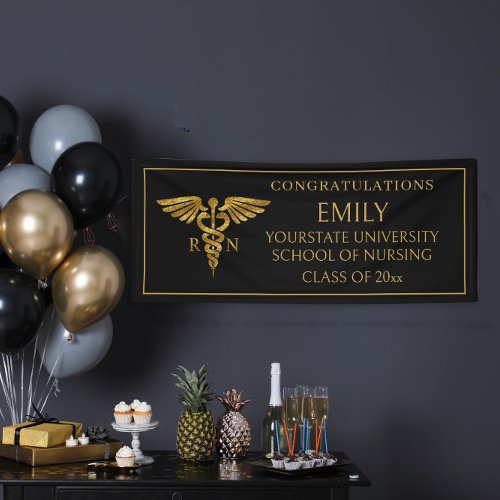 Modern Black Gold Nursing School RN Graduation  Banner