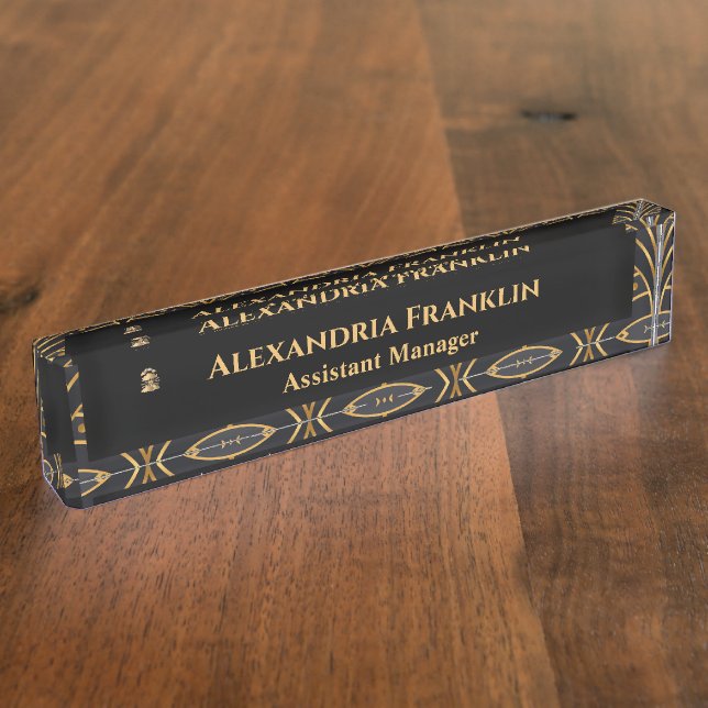 Modern Black Gold Office Personalize Desk Name Plate (Side)