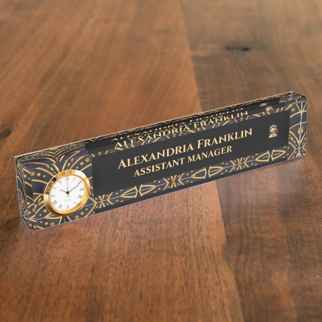 Modern Black Gold Office Professional Personalize  Desk Name Plate (Side)