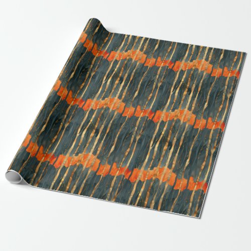 Modern black gold orange abstract striped wrapping paper