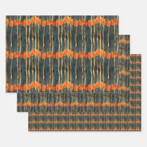 Modern black gold orange abstract striped wrapping paper sheets