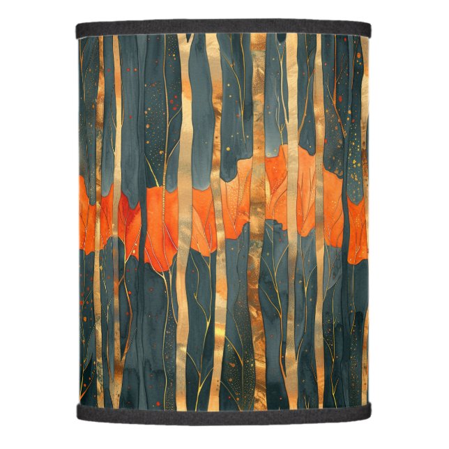 Modern black gold orange abstract stripes lamp shade (Front)