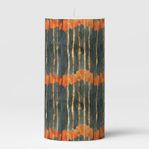 Modern black gold orange abstract stripes pillar candle