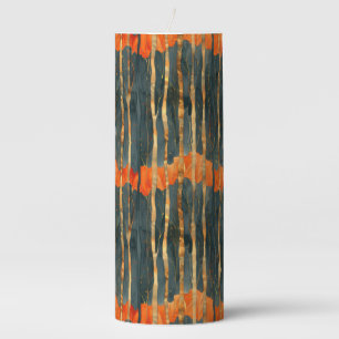 Modern black gold orange abstract stripes pillar candle