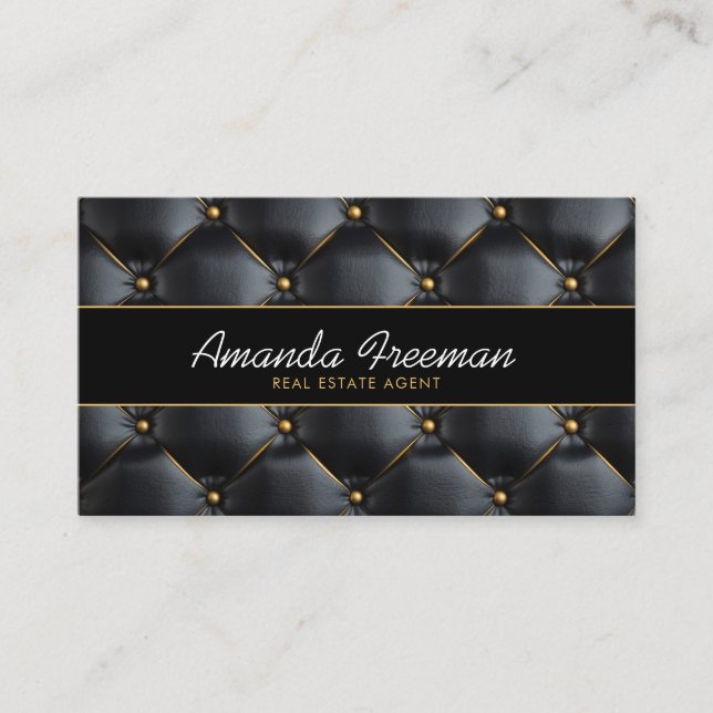 Modern Black & Gold Padding Texture Real Estate Business Card (Front)