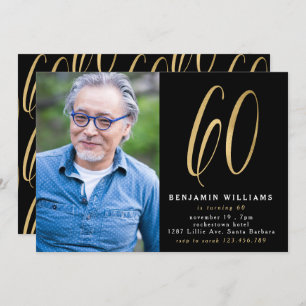 Modern Black & Gold Photo 60th Birthday Party Invitation