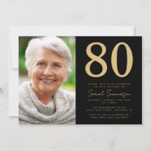 Modern Black Gold Photo 80th Birthday
