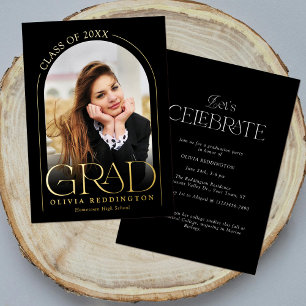 Modern Black Gold Photo Arch Graduation Party Foil Invitation