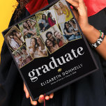 Modern Black Gold Photo Collage Graduation Cap Topper<br><div class="desc">Make your 2025 graduation ceremony unforgettable with our alluring graduation cap topper. This unique keepsake features a bespoke design with a versatile, stylish black background that can be color-personalized. It boasts a photo collage of the graduate & their buddies, the proud proclamation of being a 'graduate', and a faux gold...</div>