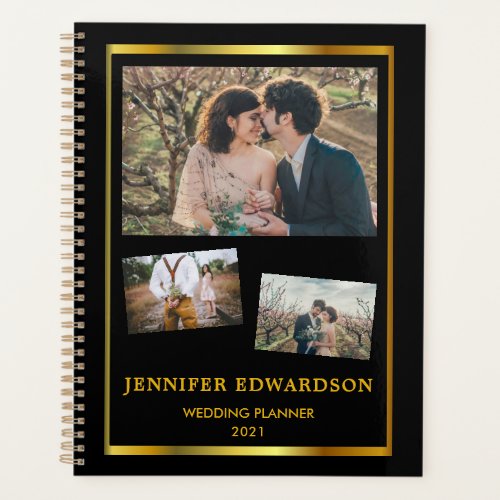 Modern black gold photo collage wedding planner