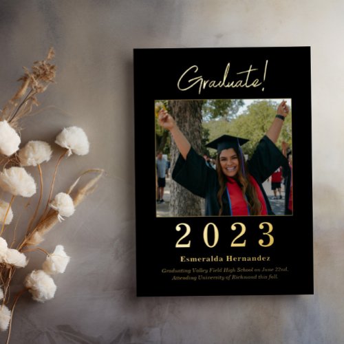 Modern Black Gold Photo Graduation Announcement