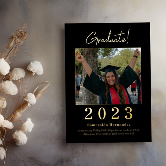 Modern Black Gold Photo Graduation Announcement (Creator Uploaded)