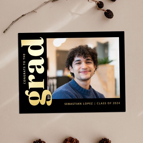 Modern Black Gold Photo Graduation Announcement