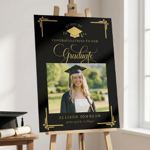 Modern Black Gold Photo Graduation Banner Foam Board