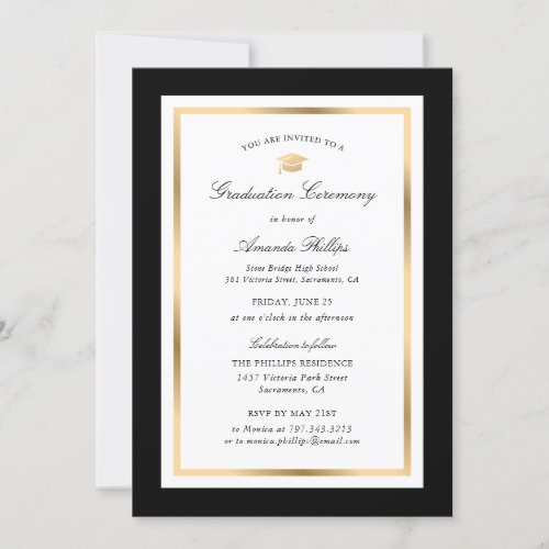 Modern Black Gold Photo Graduation Ceremony Invitation