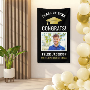 Modern Black Gold Photo Graduation Party Banner