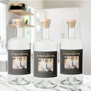 Modern Black Gold Photo Graduation Party Bottle  Liquor Bottle Label