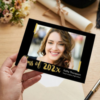 Modern Black Gold Photo Graduation Party Invitation