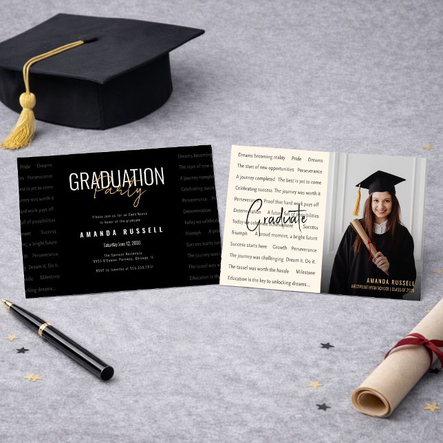 Modern Black & Gold Photo Graduation Party  Invitation (Creator Uploaded)