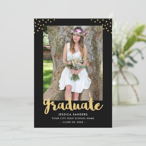 Modern Black Gold Photo Graduation Party Card