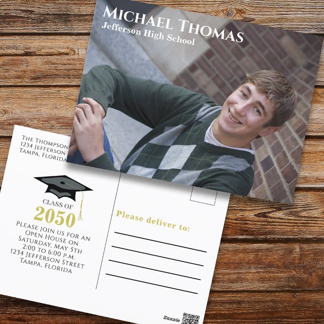 Modern Black Gold Photo Graduation Postcard (Creator Uploaded)